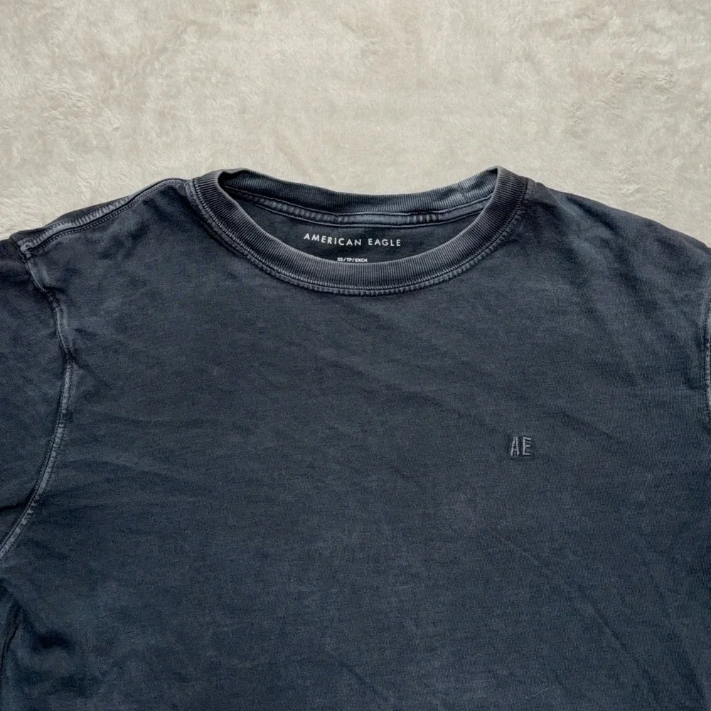 American Eagle Men's Long Sleeve Casual Tee Shirt Acid Wash Grey Logo XS Grunge